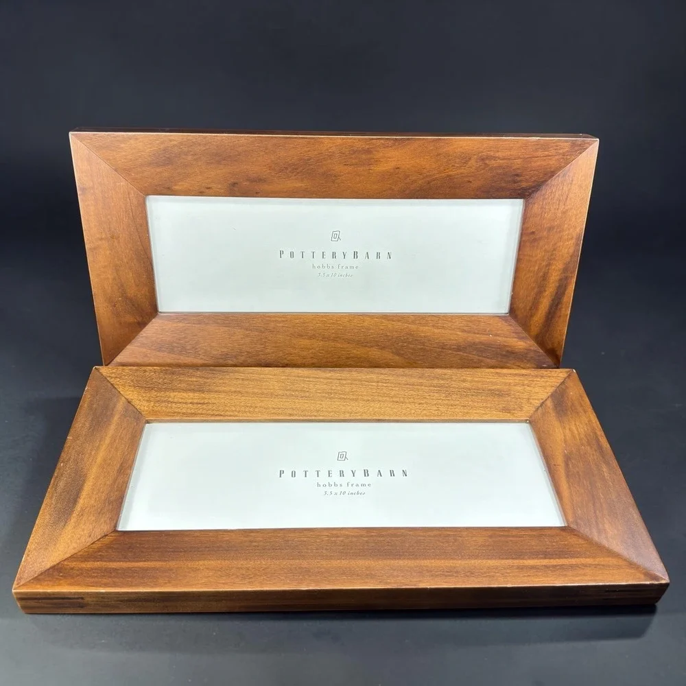 Pottery Barn Hobbs Wood‎ Picture Frame Set of 2 Brown 3.5x10 Panoramic Tabletop